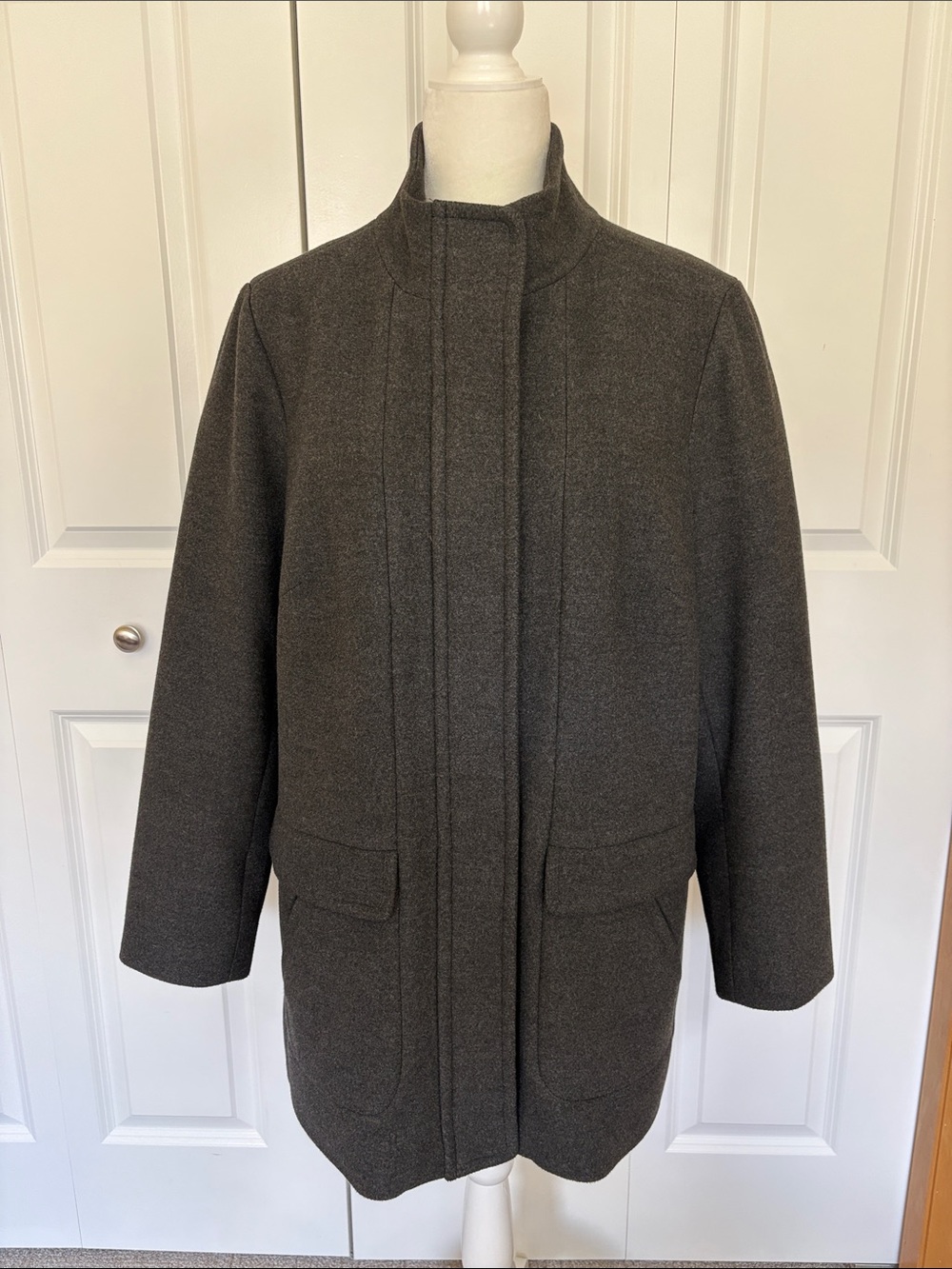 J. Jill Dark Gray Stand-Collar Wool-Blend Pea Coat